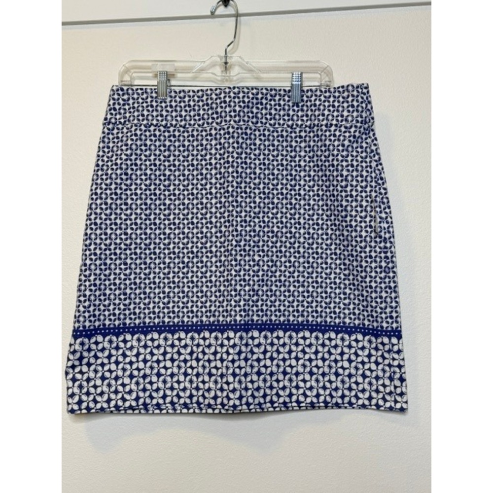 Talbots Outlet Blue White Geometric Floral Pencil Skirt Size 12 Knee Length NWT